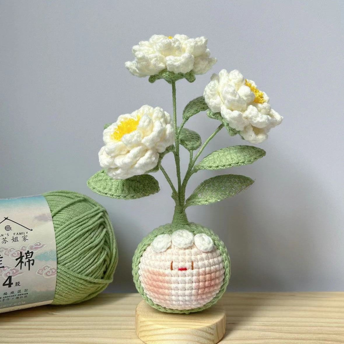 Giftwowo Knitted Flower Bouquet Pom-Pom Ornament, Handmade Yarn Crochet Doll, Cute and Unique Gift