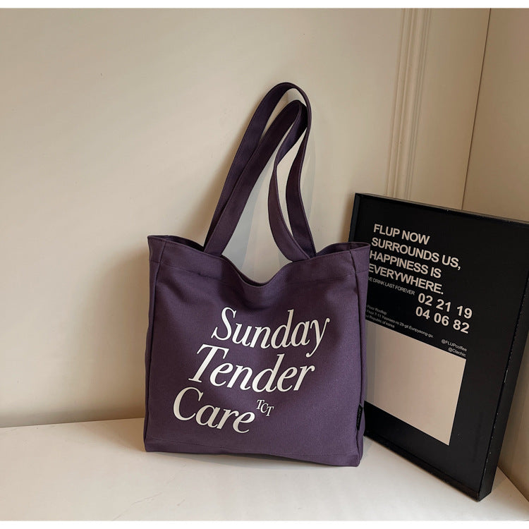 Giftwowo 1PC Letter Print Shoulder Bag – Large Capacity Canvas Tote, Women's Simple & Stylish Bag for Commuting, Shopping & Outdoor