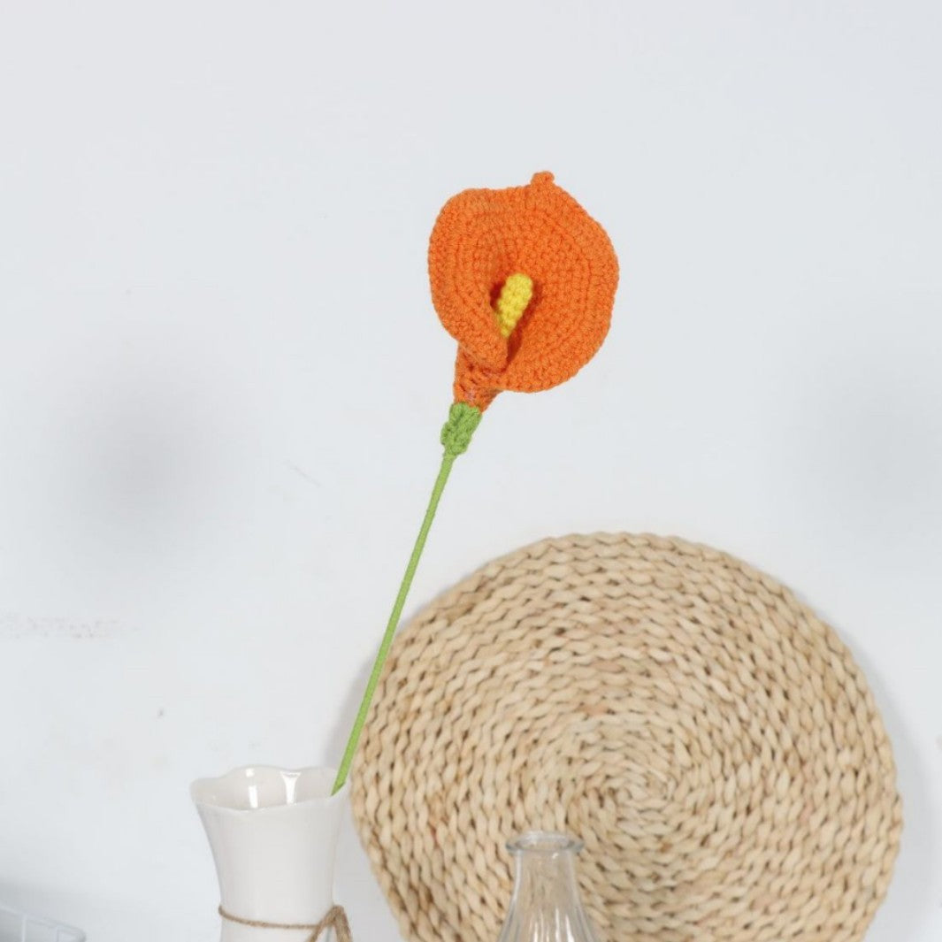 Giftwowo Handmade Crochet Calla Lily Yarn Flower - Faux Yarn Eternal Flower for Home Decor, Handcrafted Calla Lily Crochet Art