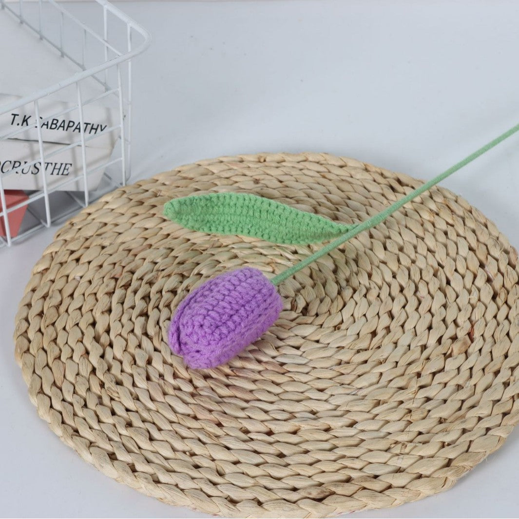 Giftwowo Handmade Crochet Yarn Tulip - Artificial Everlasting Flower, Open & Closed Blooming Yarn Tulips