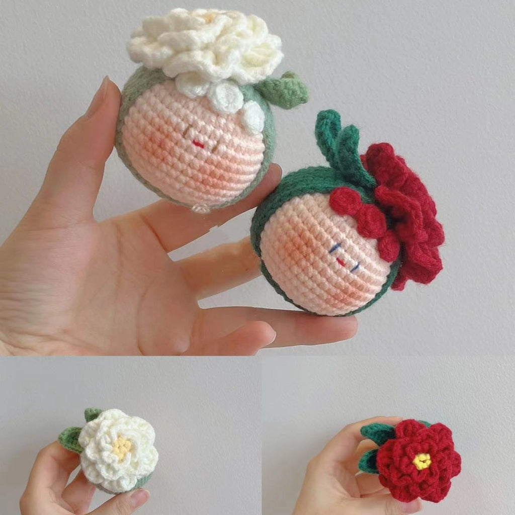 Giftwowo Knitted Flower Bouquet Pom-Pom Ornament, Handmade Yarn Crochet Doll, Cute and Unique Gift