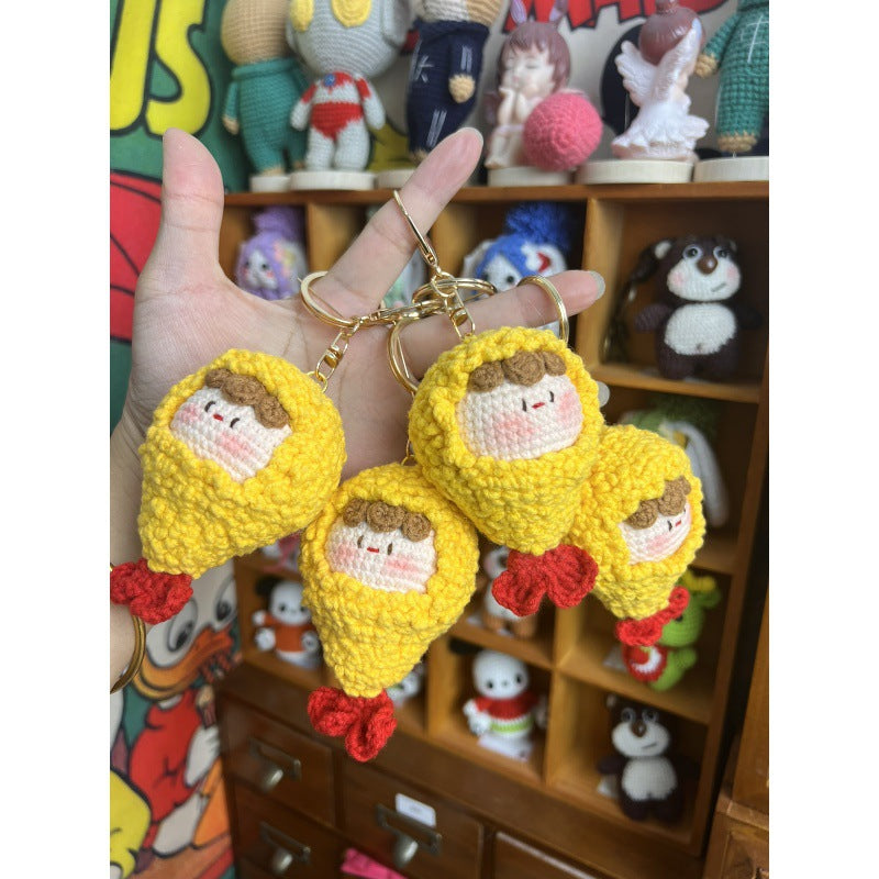 Giftwowo Handmade Yarn Crochet Pom-Pom Doll, Finished Soft and Cute DIY Keychain, Personalized Accessories, Adorable Plush Figurine