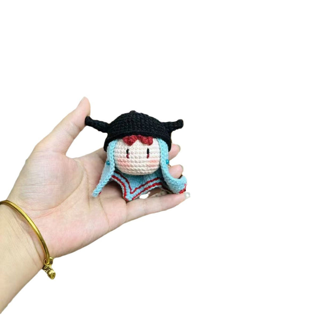 Giftwowo 1pc Handmade Crochet Yarn Doll, Ram's Horn Dragon Pom-Pom, Celebrity Idol Merchandise Keychain Accessory, Trendy Collectible