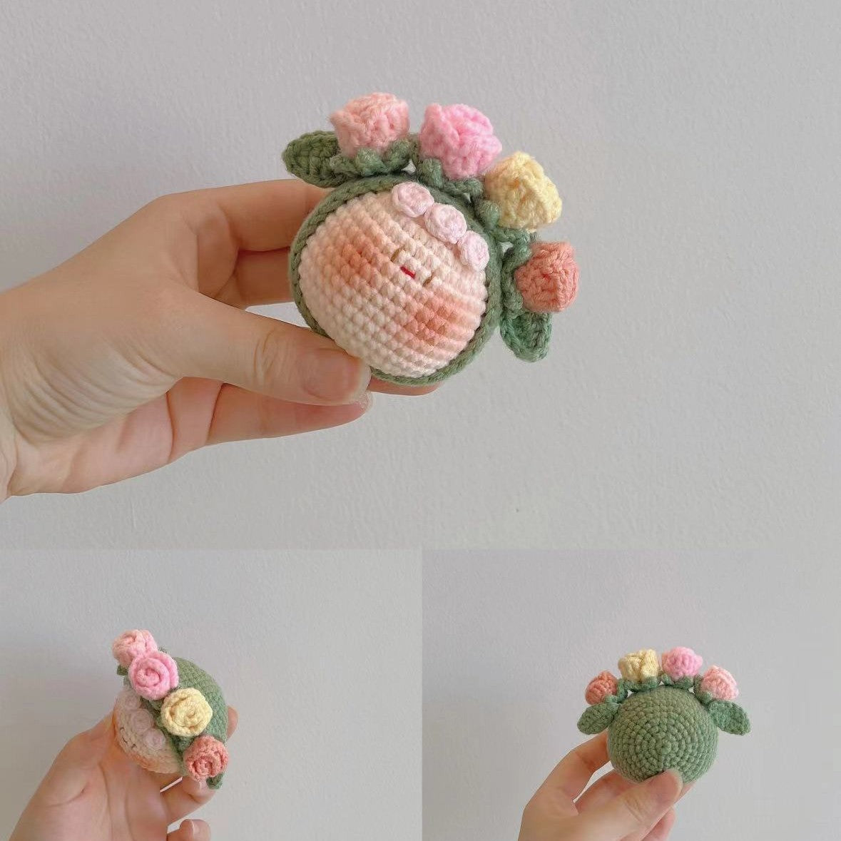 Giftwowo Knitted Flower Bouquet Pom-Pom Ornament, Handmade Yarn Crochet Doll, Cute and Unique Gift