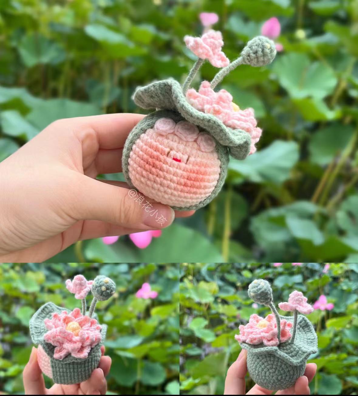 Giftwowo Finished Knitted Crochet Flower Pom-Pom Ornament, Handmade Unique Gift for Valentine's Day and Teacher's Day