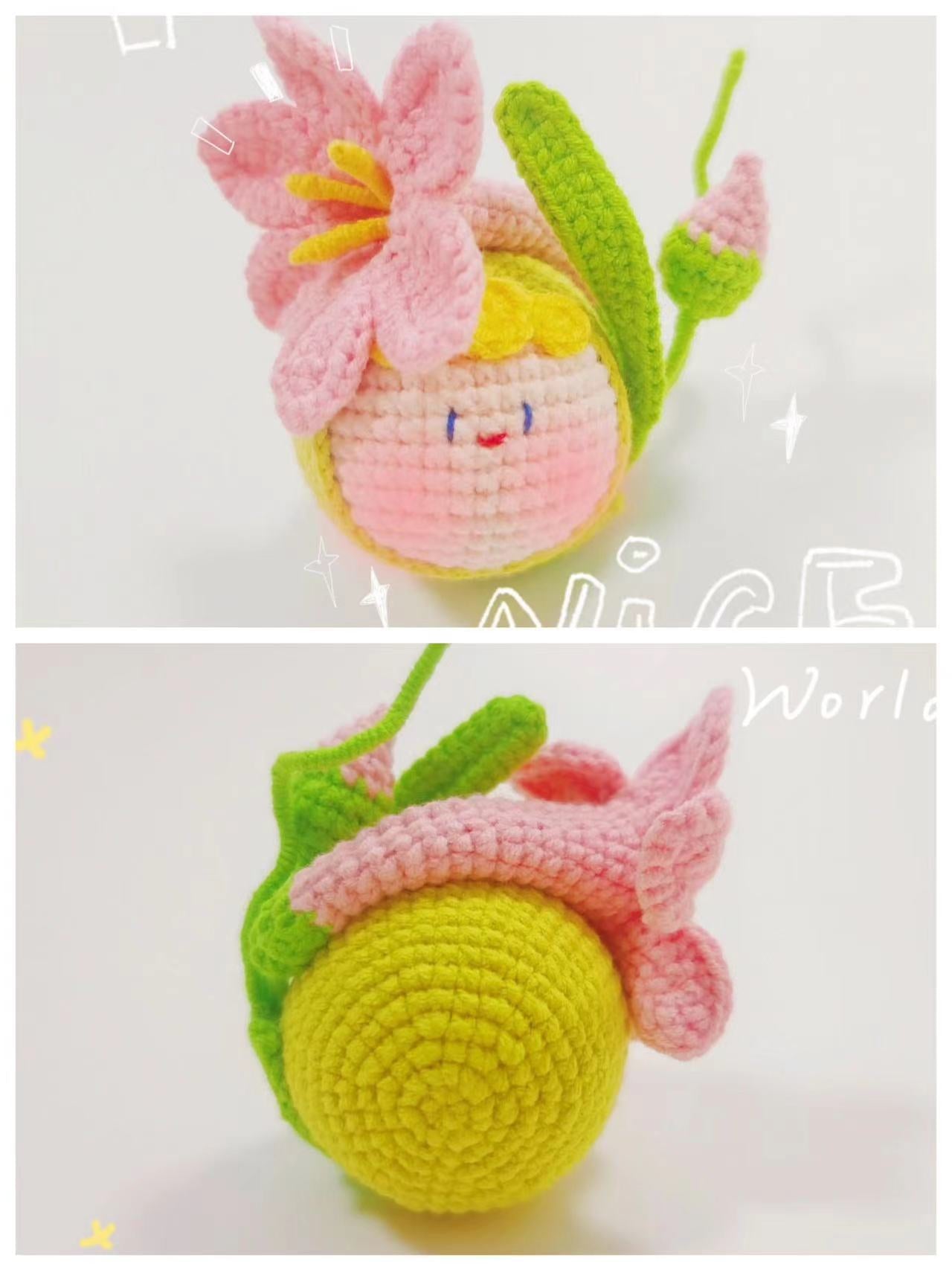 Giftwowo Finished Knitted Crochet Flower Pom-Pom Ornament, Handmade Unique Gift for Valentine's Day and Teacher's Day