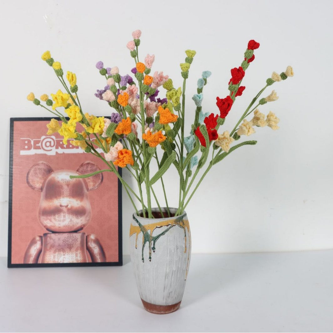 Giftwowo 1PC Freesia Flower Bouquet – Handmade Yarn Faux Flowers, Ready-to-Display Floral Arrangement for Living Room Décor, Perfect for New Year & Christmas Decorations