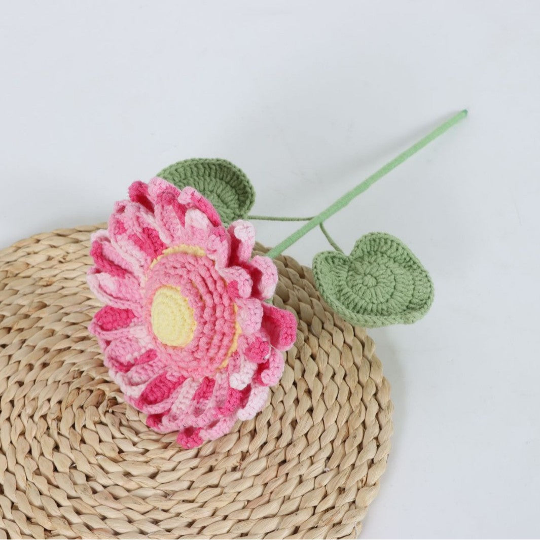 Giftwowo Handmade Single-Layer Sunflower Bouquet - Light Green Yarn Sunflower, Perfect Gift for Any Occasion