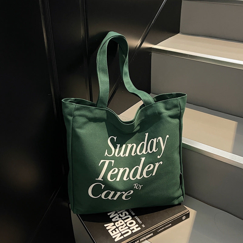 Giftwowo 1PC Letter Print Shoulder Bag – Large Capacity Canvas Tote, Women's Simple & Stylish Bag for Commuting, Shopping & Outdoor