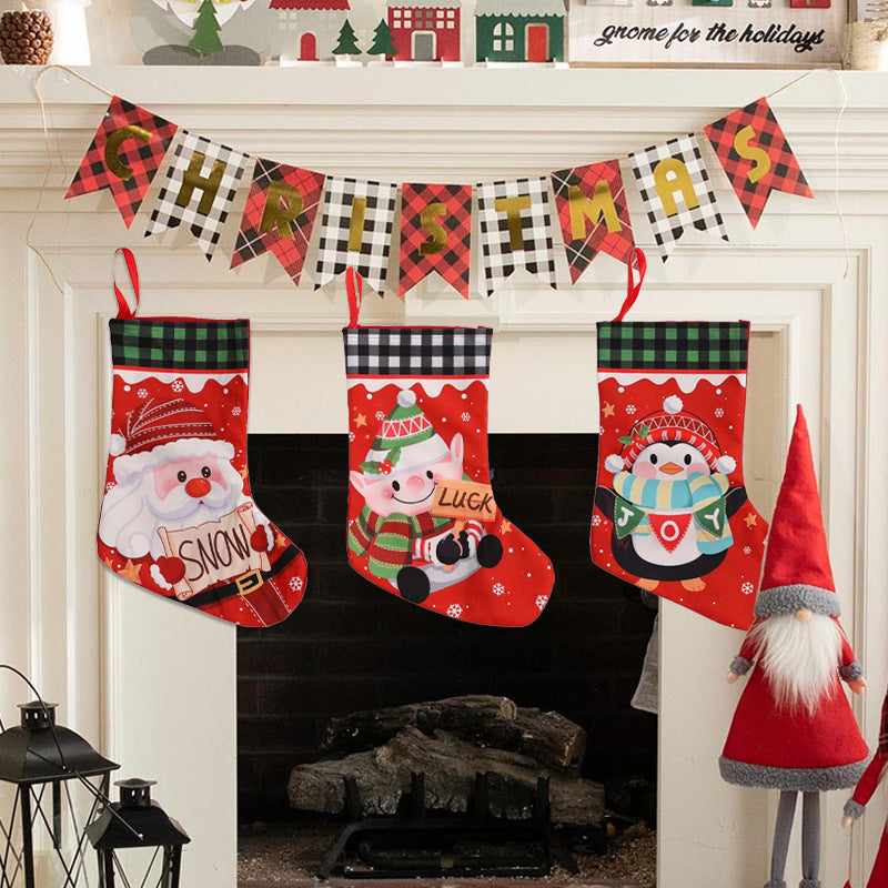 Giftwowo 1PC Cloth Christmas Stockings Multicolor Large Capacity Xmas Decorations Bag Durable DIY Red Fireplace Hanging