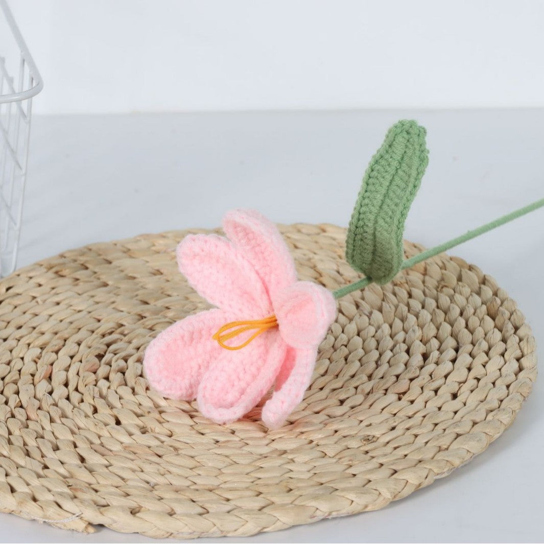 Giftwowo Handmade Crochet Yarn Tulip - Artificial Everlasting Flower, Open & Closed Blooming Yarn Tulips