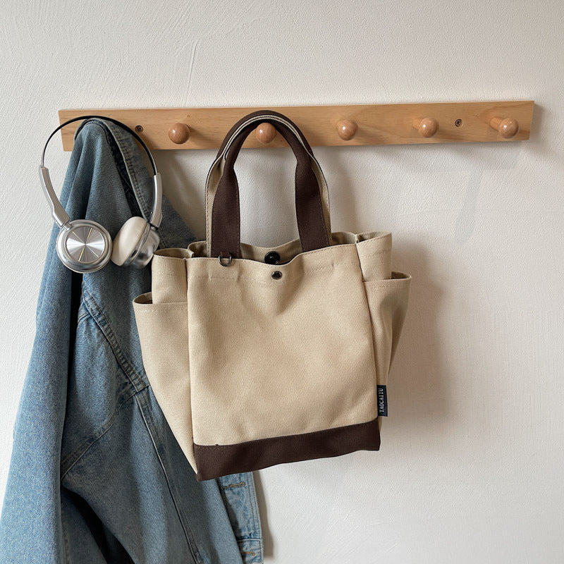 Giftwowo 1PC College Student Shoulder Bag Large-capacity Canvas Commuting Underarm Tote Bag Convenient Practical Shopping Handbag