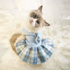 Giftwowo Dog and Cat Clothes, Knitted JK Plaid Dress for Small Pets, Spring and Autumn Comfortable Pet Apparel