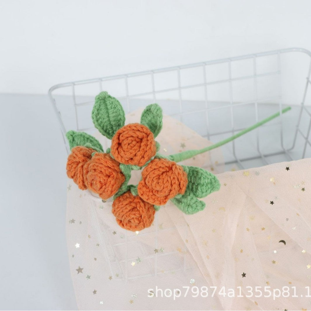 Giftwowo Handmade Multi-Head Bubble Rose Yarn Flower Bouquet - Crochet Faux Roses for Valentine's Day & Qixi Festival Gifts, Handmade Yarn Flowers