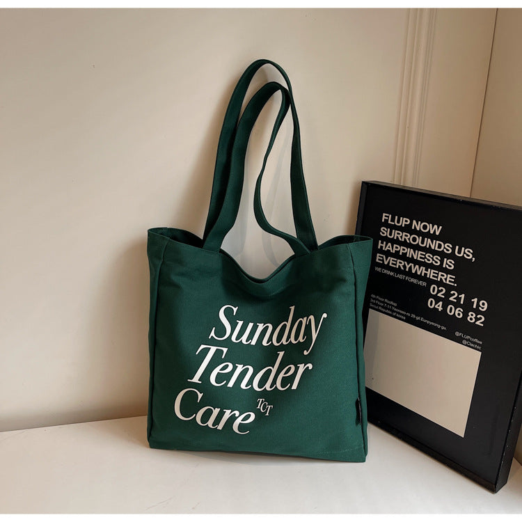 Giftwowo 1PC Letter Print Shoulder Bag – Large Capacity Canvas Tote, Women's Simple & Stylish Bag for Commuting, Shopping & Outdoor