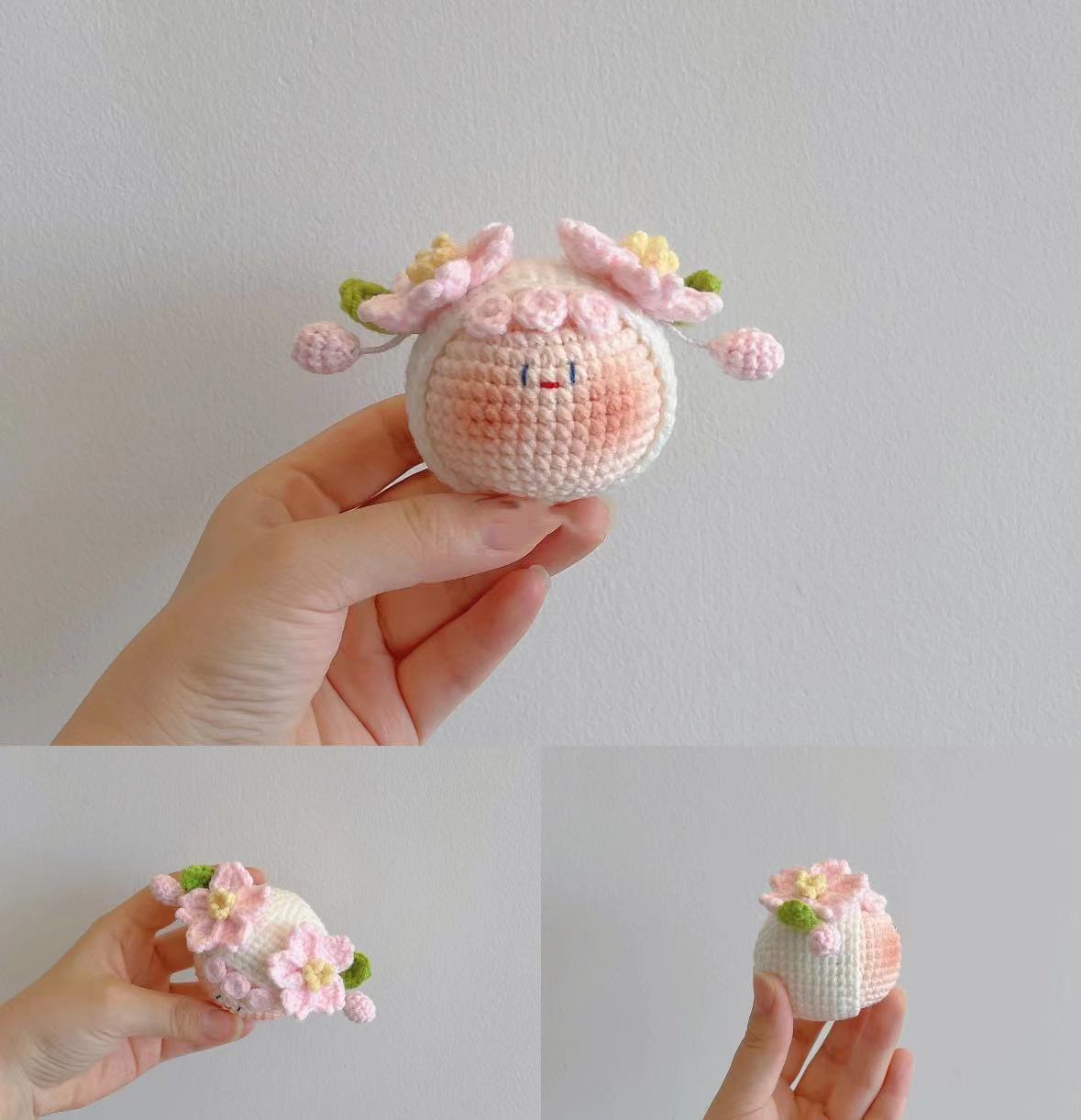 Giftwowo Finished Knitted Crochet Flower Pom-Pom Ornament, Handmade Unique Gift for Valentine's Day and Teacher's Day