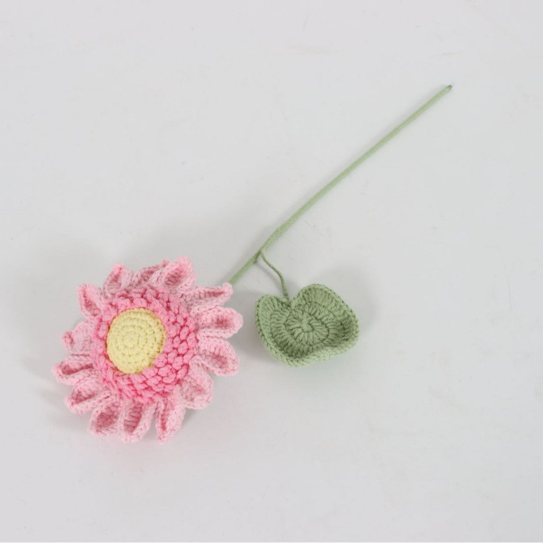 Giftwowo Handmade Single-Layer Sunflower Bouquet - Light Green Yarn Sunflower, Perfect Gift for Any Occasion