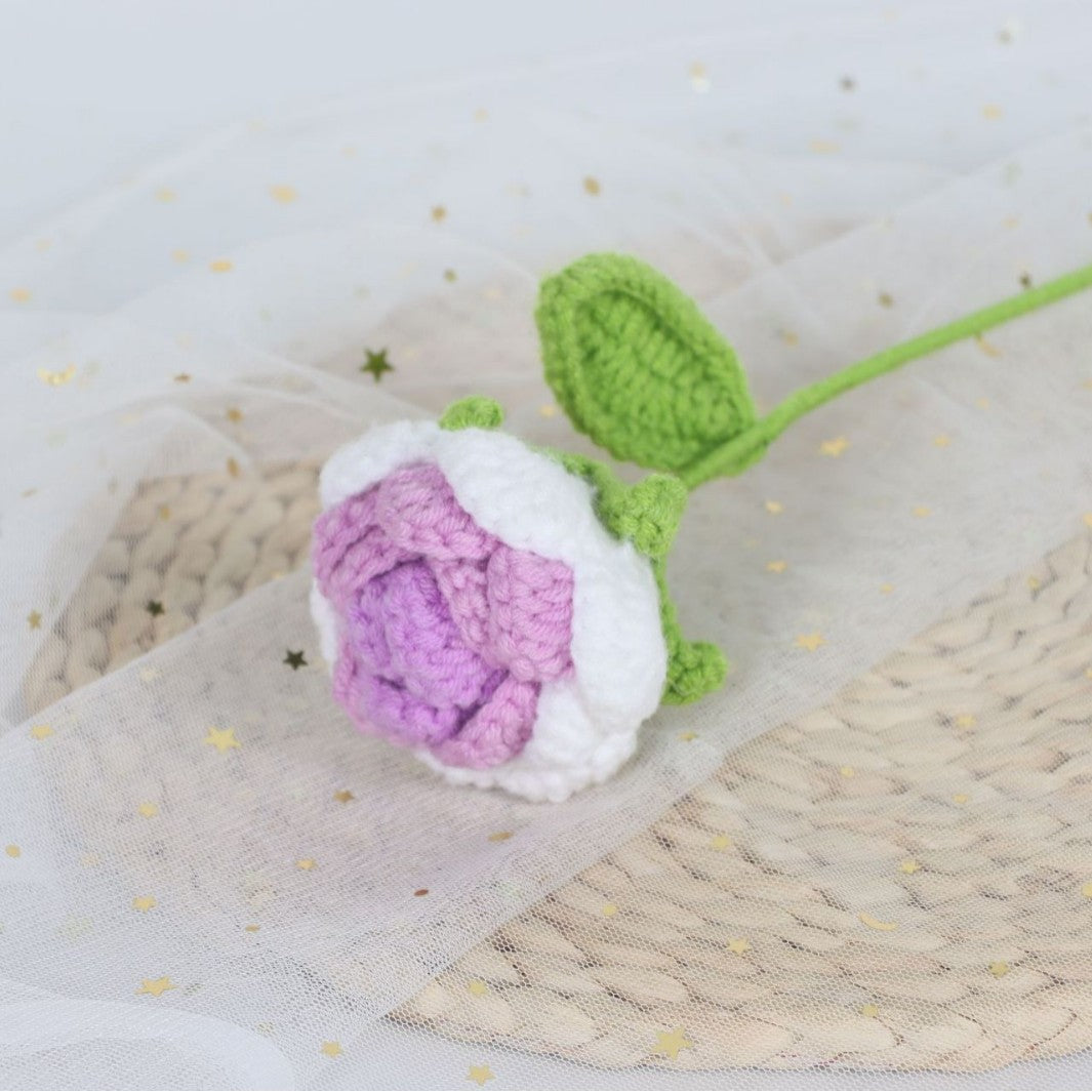 Giftwowo 1PC Finished Knitting Crochet, Rose Flowers Wedding Bridal Artificial Flowers Valentine's Day Gift Birthday Party Home Table Decor