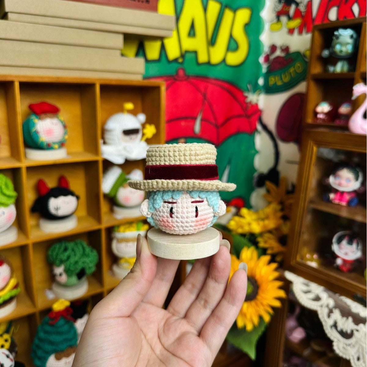 Giftwowo 1PC Handmade Crochet Yarn Doll Keychain, Figurine, Headband, Car Charm, Hair Accessory