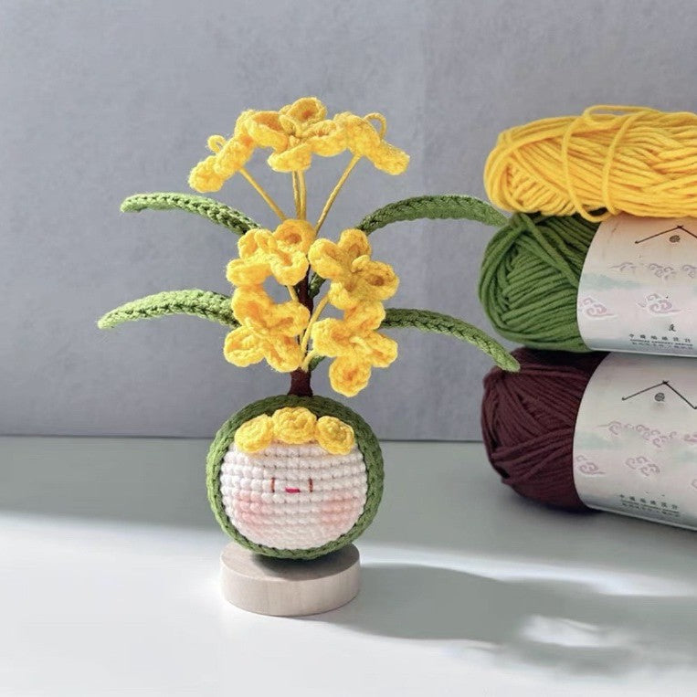 Giftwowo Knitted Flower Bouquet Pom-Pom Ornament, Handmade Yarn Crochet Doll, Cute and Unique Gift