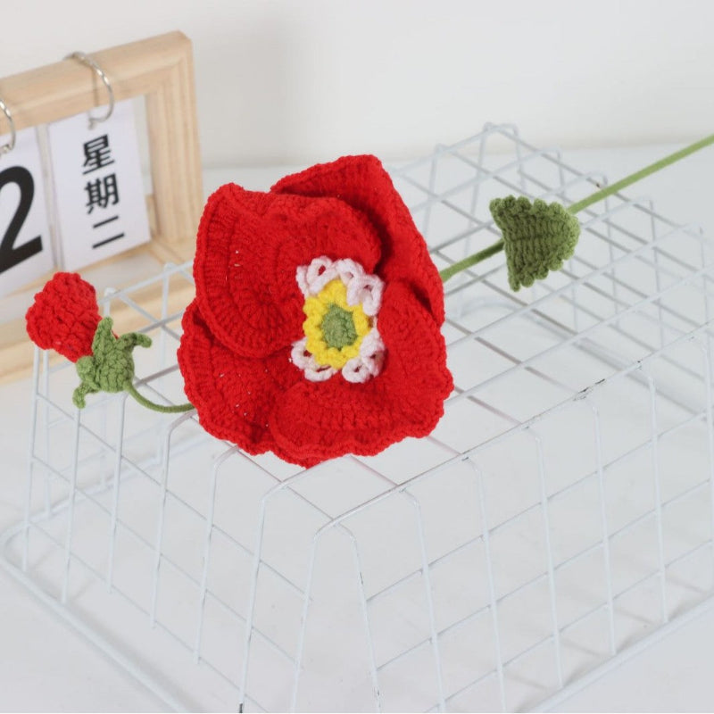 Giftwowo 1PC Handcrafted Yarn Flower Bouquet – Crochet Faux Flower Arrangement with Skirt Edging, Ready-to-Display Yarn Flowers