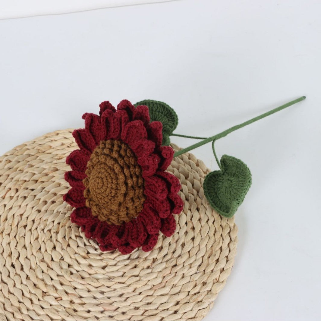 Giftwowo Handmade Single-Layer Sunflower Bouquet - Light Green Yarn Sunflower, Perfect Gift for Any Occasion