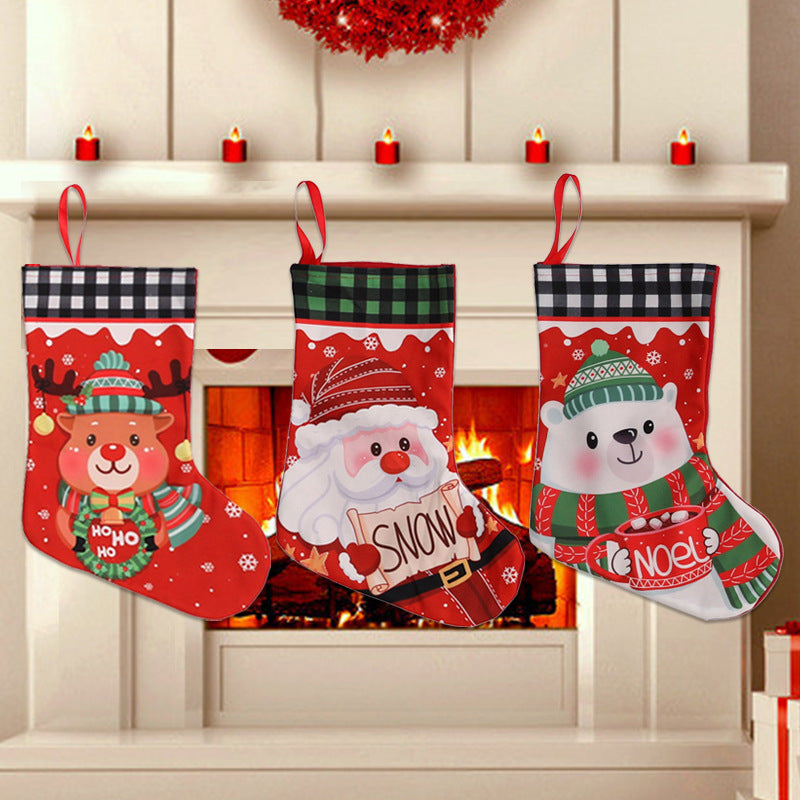 Giftwowo 1PC Cloth Christmas Stockings Multicolor Large Capacity Xmas Decorations Bag Durable DIY Red Fireplace Hanging