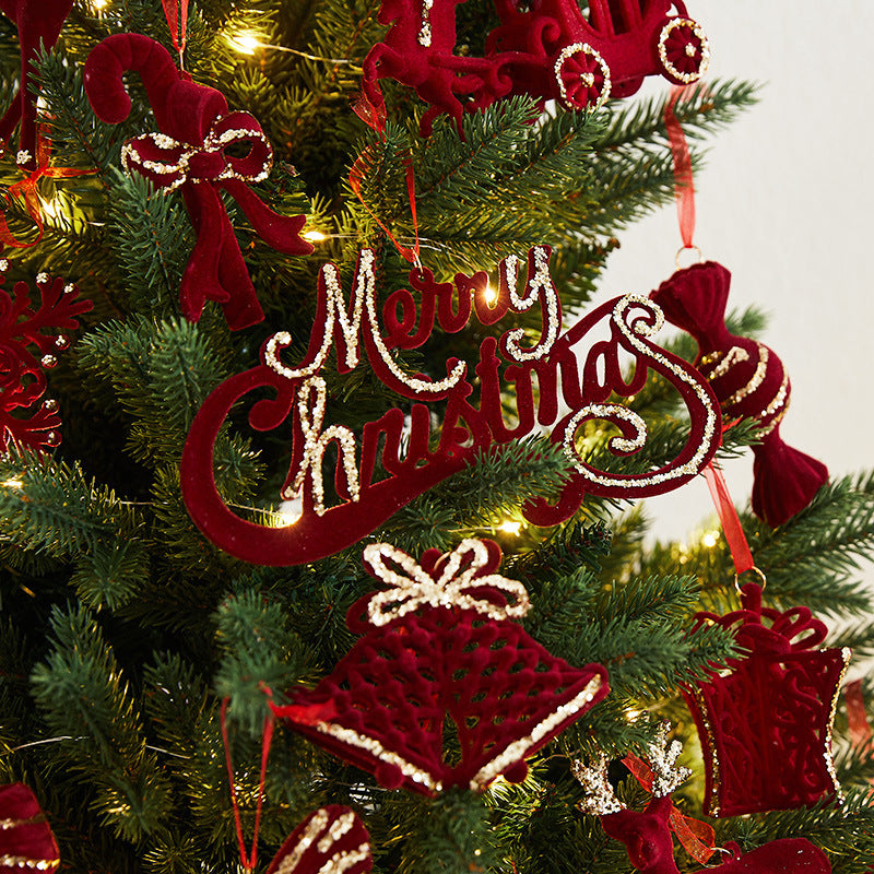 Giftwowo 1PC Wine Red Velvet Christmas Tree Pendant Xmas Tree Holiday Decor Garland Bow Pendant Christmas Festival Gift