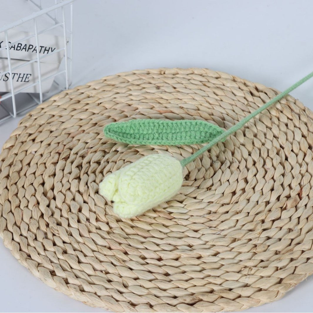 Giftwowo Handmade Yarn Tulip Bouquet - Wholesale Faux Crochet Open & Closed Tulip Flowers, Handcrafted Yarn Floral Arrangement