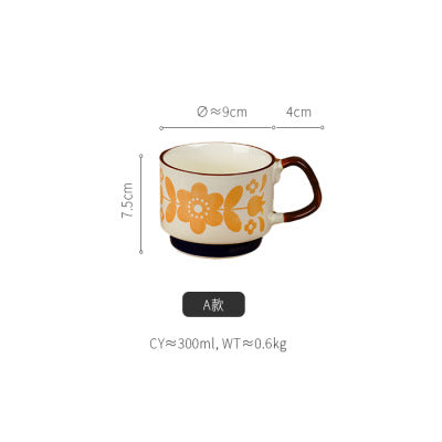 Giftwowo 1PC Retro INS Ceramic Drip Coffee Mug – Stackable Printed Creative Couples Mug, Breakfast & Milk Cup