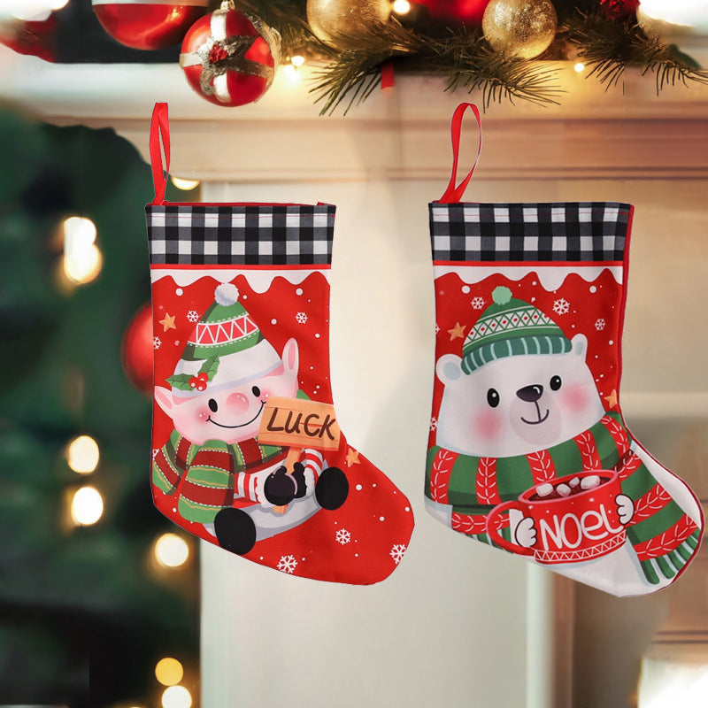 Giftwowo 1PC Cloth Christmas Stockings Multicolor Large Capacity Xmas Decorations Bag Durable DIY Red Fireplace Hanging