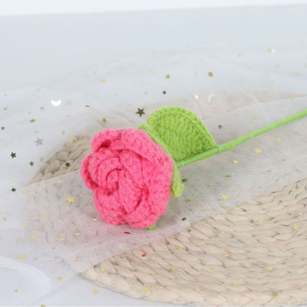 Giftwowo 1PC Finished Knitting Crochet, Rose Flowers Wedding Bridal Artificial Flowers Valentine's Day Gift Birthday Party Home Table Decor