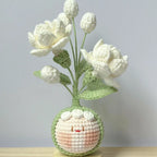 Giftwowo Finished Knitted Crochet Flower Pom-Pom Ornament, Handmade Unique Gift for Valentine's Day and Teacher's Day