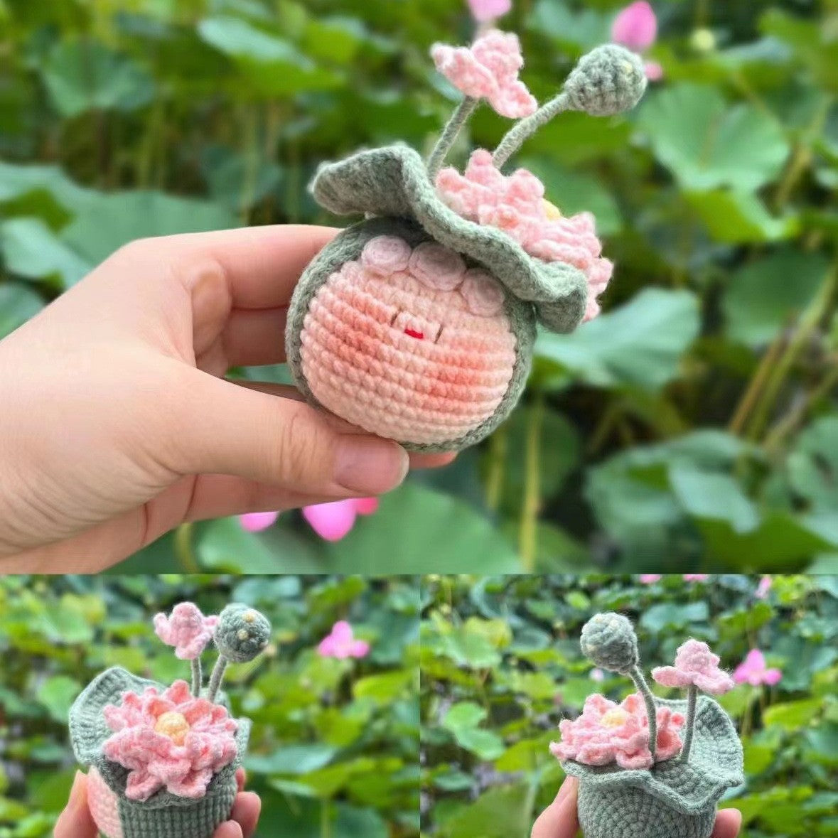 Giftwowo Knitted Flower Bouquet Pom-Pom Ornament, Handmade Yarn Crochet Doll, Cute and Unique Gift