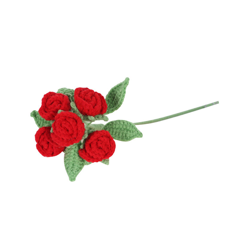 Giftwowo Handmade Multi-Head Bubble Rose Yarn Flower Bouquet - Crochet Faux Roses for Valentine's Day & Qixi Festival Gifts, Handmade Yarn Flowers