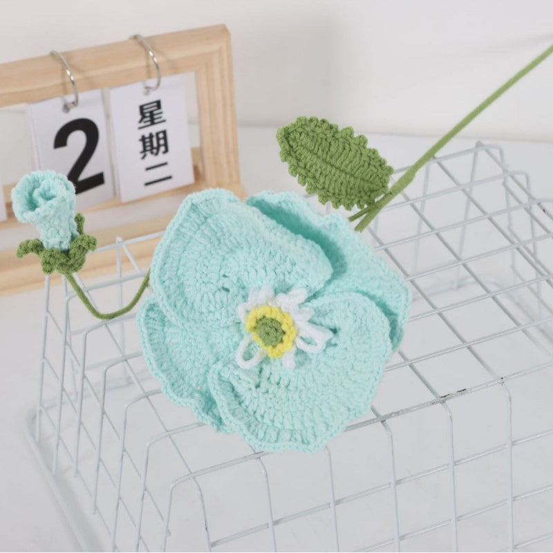 Giftwowo 1PC Handcrafted Yarn Flower Bouquet – Crochet Faux Flower Arrangement with Skirt Edging, Ready-to-Display Yarn Flowers