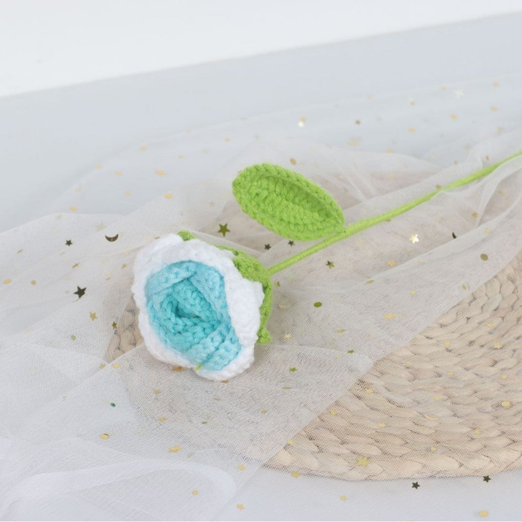 Giftwowo 1PC Finished Knitting Crochet, Rose Flowers Wedding Bridal Artificial Flowers Valentine's Day Gift Birthday Party Home Table Decor