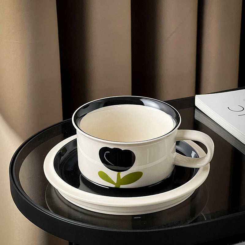 Giftwowo 1PC Ceramic Coffee Cups and Saucers Delicate Printing Afternoon Tea Drinkware Brekfast Cup Pastry Plate Gift