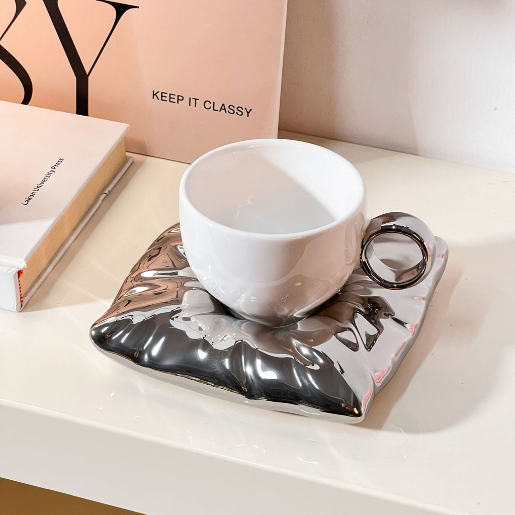 Giftwowo 1PC Niche Creative High-Design Pillow & Chubby Coffee Cup with Saucer Gift Set – Perfect for Birthday Gifts