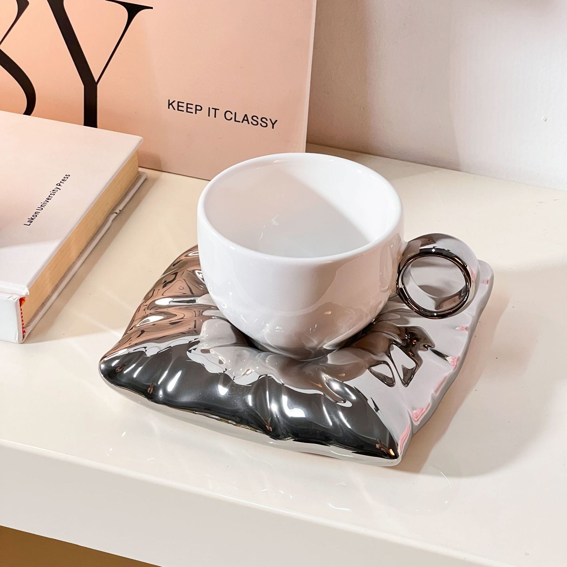 Giftwowo 1PC Niche Creative High-Design Pillow & Chubby Coffee Cup with Saucer Gift Set – Perfect for Birthday Gifts
