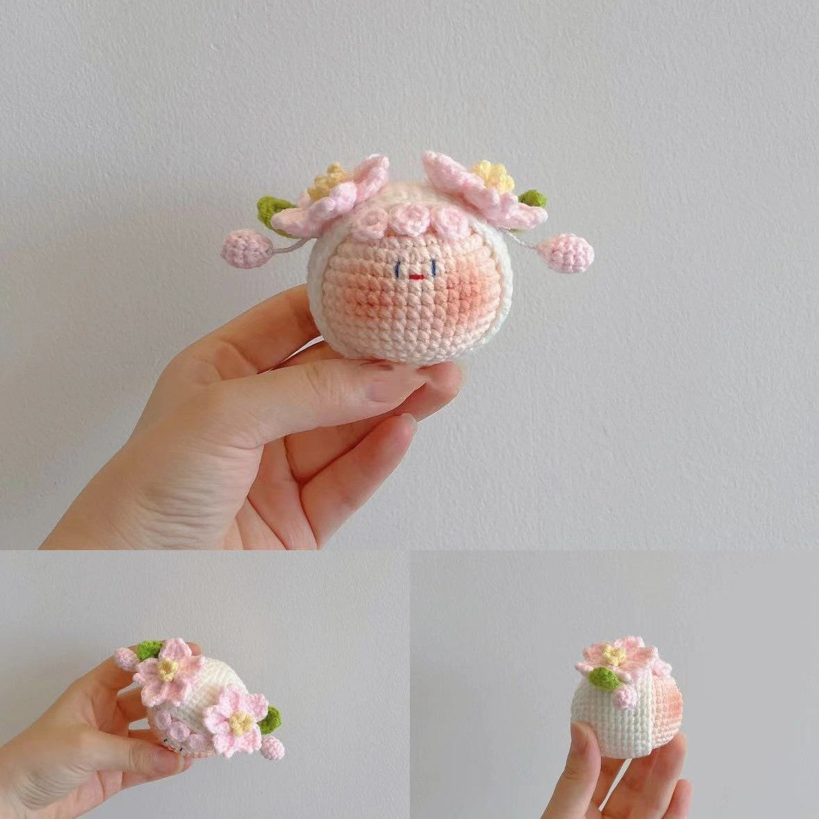 Giftwowo Knitted Flower Bouquet Pom-Pom Ornament, Handmade Yarn Crochet Doll, Cute and Unique Gift