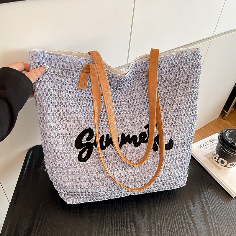 Giftwowo 1PC Minimalist Casual Summer Women's Bag – Large Capacity Woven Tote, Trendy & Versatile Beach Shoulder Bag