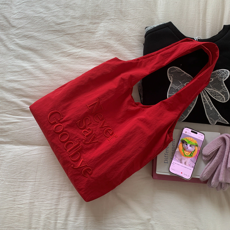 Giftwowo 1PC Large Capacity Embroidered Shoulder Bag – Fashionable & Versatile Canvas Tote, Underarm Bag for Students & Class