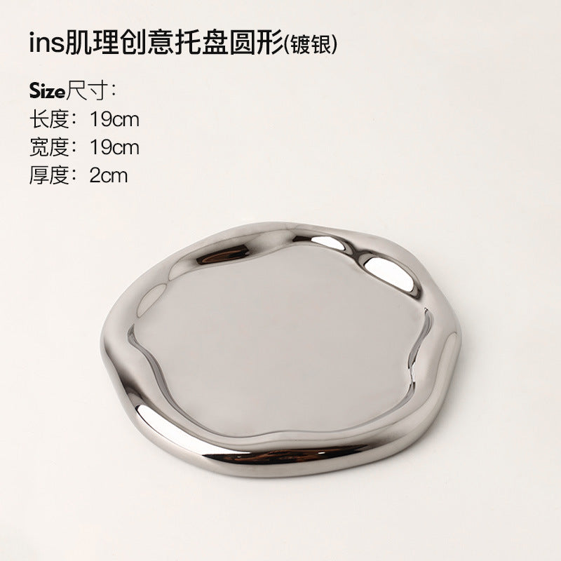 Giftwowo 1PC Ins Silver Ceramic Tray Key Storyage Jewelry Watch Display Decoration Furniture Office Decoration