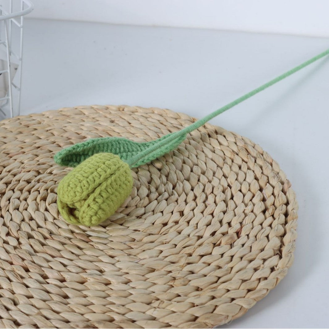 Giftwowo Handmade Yarn Tulip Bouquet - Wholesale Faux Crochet Open & Closed Tulip Flowers, Handcrafted Yarn Floral Arrangement