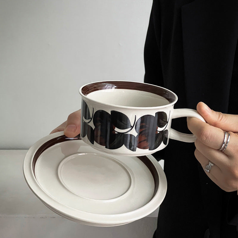 Giftwowo 1PC Ceramic Coffee Cups and Saucers Delicate Printing Afternoon Tea Drinkware Brekfast Cup Pastry Plate Gift