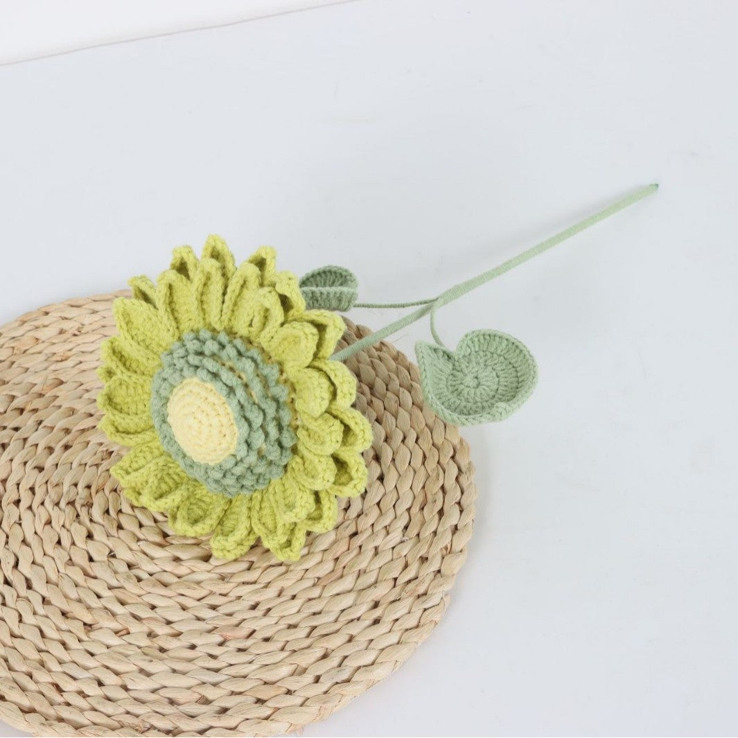 Giftwowo Handmade Single-Layer Sunflower Bouquet - Light Green Yarn Sunflower, Perfect Gift for Any Occasion