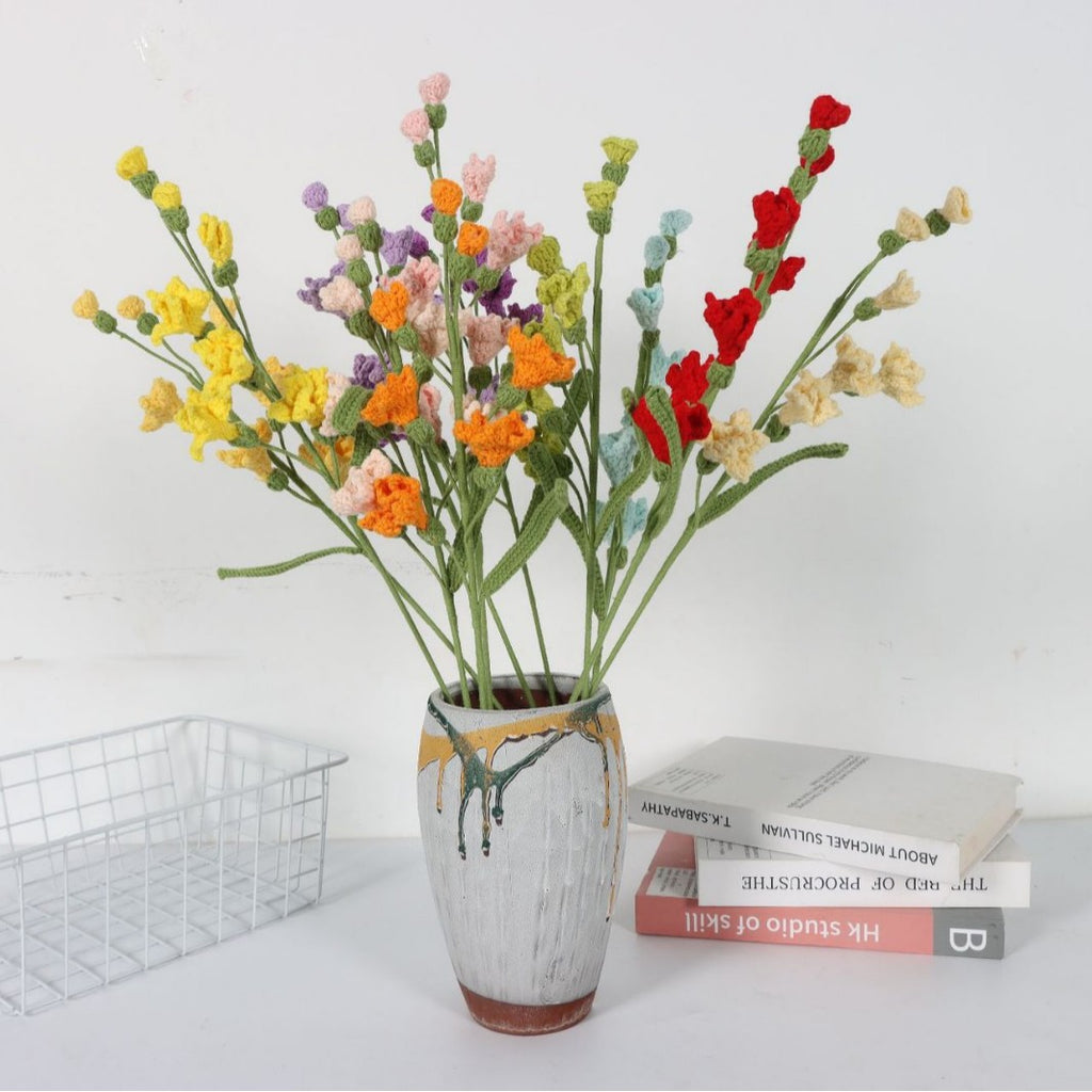 Giftwowo 1PC Freesia Flower Bouquet – Handmade Yarn Faux Flowers, Ready-to-Display Floral Arrangement for Living Room Décor, Perfect for New Year & Christmas Decorations