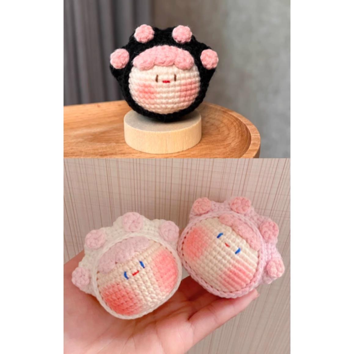 Giftwowo Handmade Yarn Crochet Pom-Pom Collection, 3D Bag Pendant & Keychain, Trendy Doll Accessories