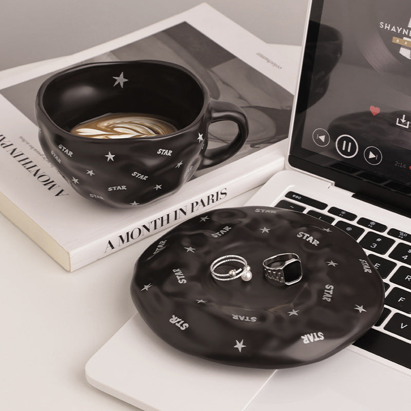 Giftwowo 1PC Irregular Ceramic Coffee Cup and Saucer Afternoon Teacup Office Home Milk Cup Water Cups for Gifts